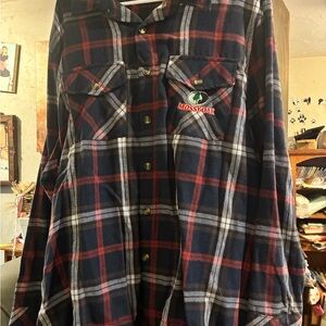 Mossy Oak Men's Dark Blue and Red Plaid Shirt